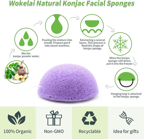 Konjac Facial Sponges for Cleansing and Exfoliating, Natural Cleaning Puff Scrubber for Face and Body