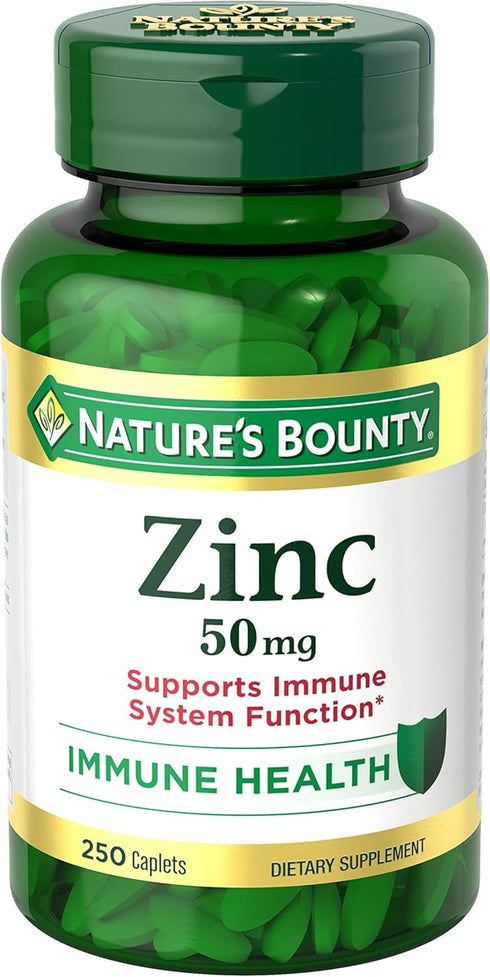 Nature's Bounty Zinc 50mg, Immune Support & Antioxidant Supplement, Promotes Skin Health, 250 Caplets