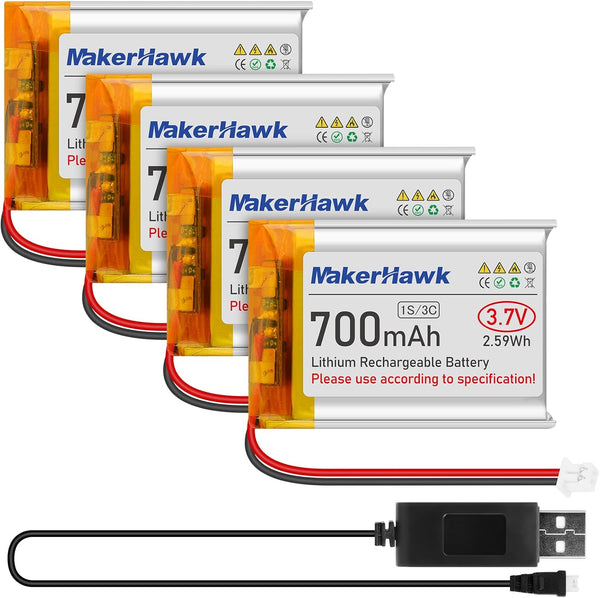 MakerHawk 3.7V Lipo Battery 700mAh Rechargeable Lithium Polymer Battery 603040 Micro Ph1.25 Connector