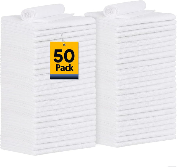Shop Towels Rags, 50 Pack Reusable Microfiber Cleaning Cloths for Car Kitchen Automotive, 11.5"x 11.5", White