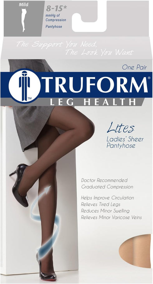 Truform Sheer Compression Pantyhose, 8-15 mmHg, Women's Shaping Tights, Beige, Tall