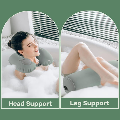 U-Shaped Full Body Bath Pillow for Tub - 2 Pcs Inflatable Bath Pillows with Adjustable Button for Relaxation
