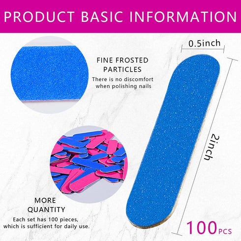 Mini Nail Files Bulk, 100 Pcs Disposable Double Sided Emery Boards, Travel Size for Men, Women, Kids (2 Inch)