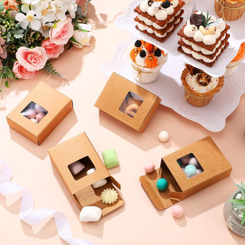 Outus 100 Packaging 3.5 2.6 1.2 Inch Pcs Soap Boxes Bulk Soap Boxes for Homemade with Window Mini Kraft Paper Container
