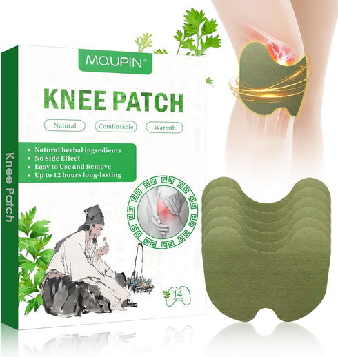 MQUPIN 14 Pcs Knee Patches - Natural Knee Pain Relief Patch for Bone on Bone, Joint Pain Relief for Back, Neck,