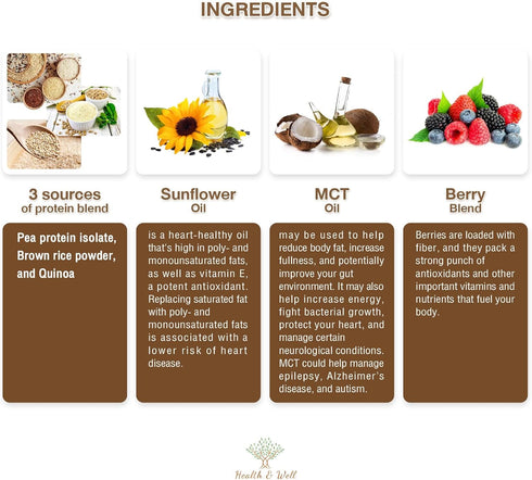 Health & Well Plant-Based Protein Powder, Contains Three Vegan Proteins and Eight Different Super Fruits (Chocolate)
