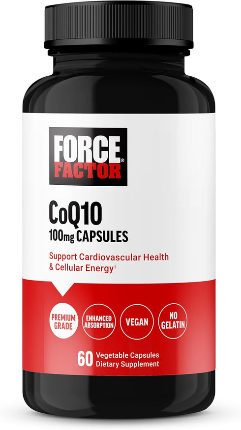 FORCE FACTOR CoQ10 100mg, Vegan Heart Health Supplement with Enhanced Absorption, 60 Vegetable Capsules