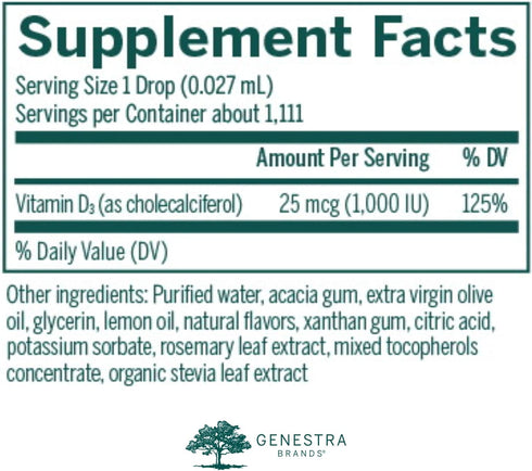 Genestra Brands D-Mulsion 1000 - Natural Lemon Flavor Liquid Vitamin D Supplement - 1 Fl Oz
