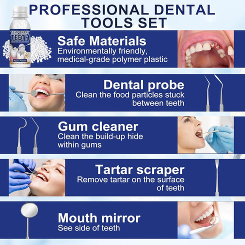WALEJUC 4 Tooth Repair Kit, Moldable Tooth Filling Repair Kit with Dental Tool, Dental Care Kit Fixing The Missing