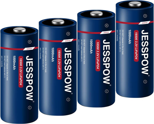 4 Pack 18500 Rechargeable Solar Batteries 3.2V, 1000mAh LiFePO4 for Outdoor Lights, Flashlight (Not AA)
