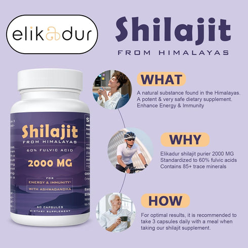 60,000 MG Shilajit Pure Himalayan Organic Capsules - 100% Gold Grade for Energy Boost & Immune Support - 60 Capsules