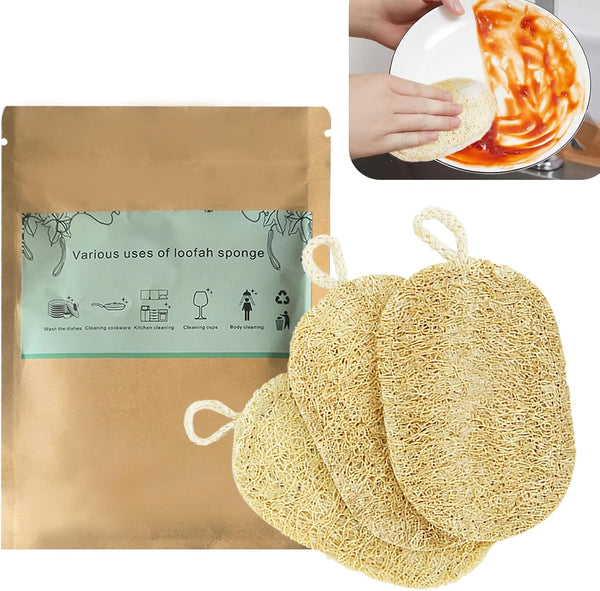 Natural Loofah Dish Sponge, Biodegradable Cellulose Loofah Scrub Sponge, Dual-Sided Non-Scratch for Kitchen & Bathroom