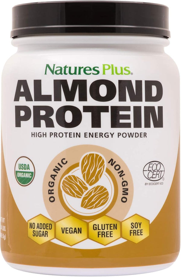 Natures Plus Almond Protein Powder, 1.04 lbs, Unflavored, USDA Certified Organic, Non-GMO Vegan Protein