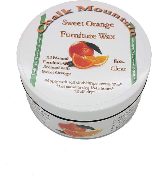 Chalk Mountain Brushes - 8 oz Aromatherapy Sweet Orange Clear Furniture Finishing Wax, Beautifies & Protects Wood