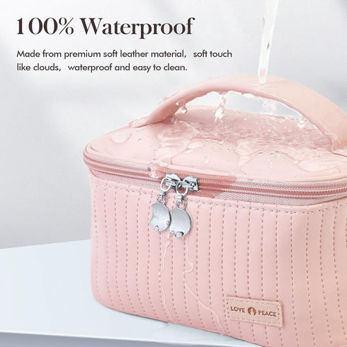 Makeup Bag Travel Cosmetic Bag, Large Capacity PU Leather Organizer, Portable Toiletry Bag for Women, Makeup Storage