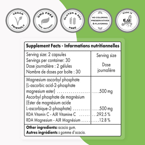 Supersmart - Asc2P High Potency Vitamin C, 500mg per Day, Non-GMO & Gluten Free, 60 Vegetarian Capsules