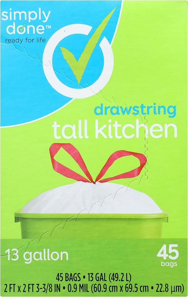 Simply Done Tall Kitchen Bags, Drawstring, 13 Gallon, 45 Count