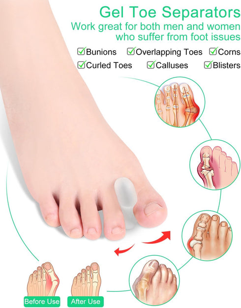 12 Pack Gel Toe Separators - Bunion Toe Spacers for Women and Men, Soft Silicone for Toe Pain Relief (6L+6S)