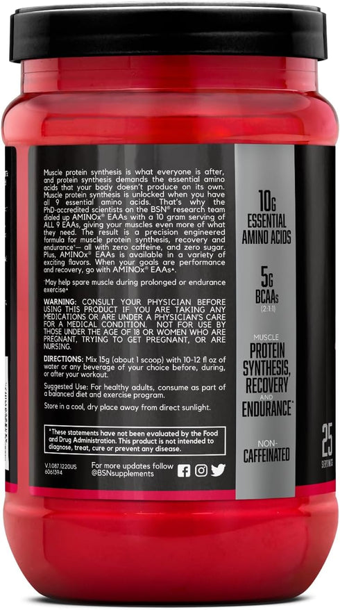 BSN Amino X EAAs, Muscle Recovery & Endurance, 10g Essential Amino Acids, 5g BCAAs, Zero Sugar, Strawberry Dragonfruit,