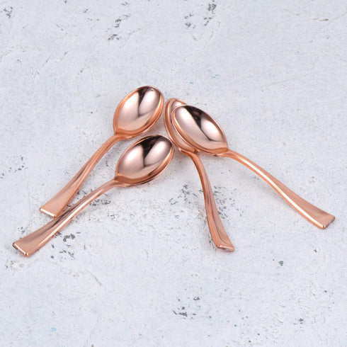 YARNOW 24Pcs Rose Gold Plastic Mini Spoons, Disposable Dessert Tasting Cutlery for Parties & Everyday Use