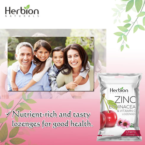 Herbion Naturals Zinc, Echinacea and Vitamin C Lozenges | 25 CT | Natural Cherry Flavor Dietary Supplement