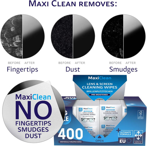 Glasses Wipes Lens Cleaner, 400 Pre-Moistened Individually Wrapped Wipes for Eyeglasses, Electronics, Camera Lens