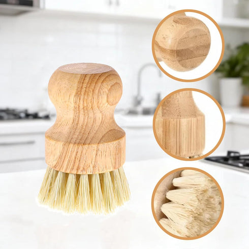 Ntwoiee 6 Set Pcs Bamboo Dish Scrub Brushes Wooden Scrubbers Kitchen Dishwashing Scrubber with Natural Sisal Bristles