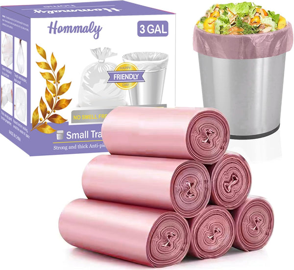 3 Gallon 180pcs Small Pink Trash Bags, Fit 2.6-3.2 Gal, Bathroom Trash Can Bin Liners