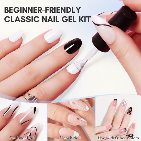 Makartt Gel Nail Polish Kit, Black White Soak Off Nail Gel Set, LED Required, 2Pcs