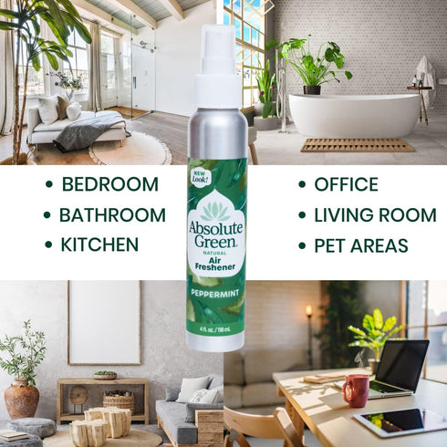 100% Natural Air Freshener Room Spray, PEPPERMINT, Non-Toxic, Safe Around Home, Food, Kids, Pets, Odor Eliminator,