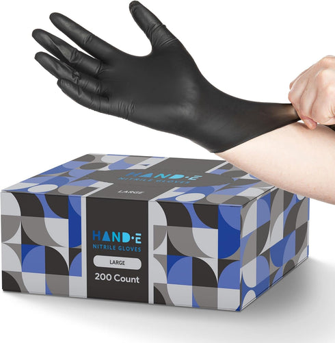 Hand-E Touch Black Nitrile Disposable Gloves - Latex Free for BBQ, Cooking, Tattoo, and Mechanic Use