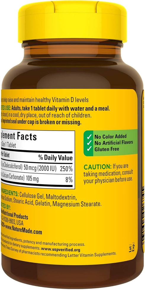 Vitamin D3 220 Tablets - 2000 IU (50 mcg), Supports Immune Health, Strong Bones and Teeth, & Muscle Function, 250%