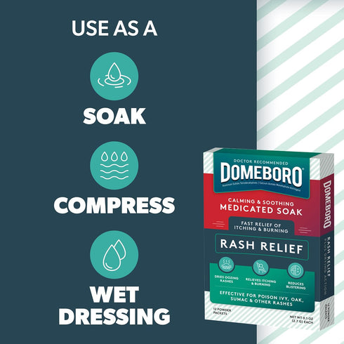 Domeboro Medicated Soak Rash Relief (Burow’s Solution), 12 Count, Pack of 1 - Packaging May Vary