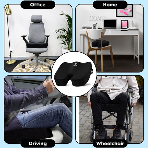 FOMI Extra Thick Firm Coccyx Orthopedic Memory Foam Seat Cushion | Black Large Cushion for Car or Truck Seat, Office