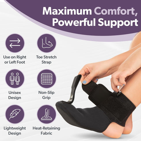 BraceAbility Night Splint Sock for Plantar Fasciitis, Soft Boot for Sleeping, Heel Pain Relief, Size S