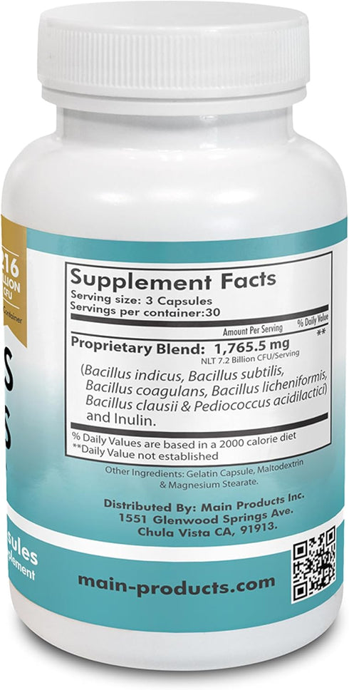 Main Products 216 7.2 7 90 Probiotics and Prebiotics Billion CFU per Container and Billion per Serving, Active