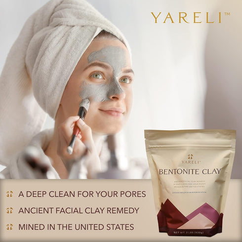YARELI Bentonite Clay Powder Facial Mask & Detox Bath, Also Known as Indian Healing Clay 2lb (32oz)