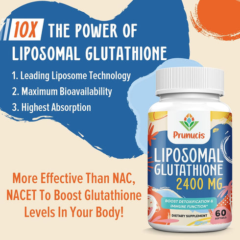 2400MG Liposomal Glutathione Supplement with Vitamin C, Reduced L-Glutathione, 60 Softgels for Immune System