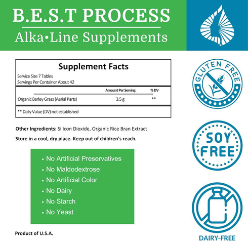 Alka•Green Tablets Best Process Alkaline Organic Barley Grass Supplement, Natural Source of Enzymes & Amino Acids