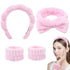 Spa Headband and Wrist Washband Set, 4pcs Soft Makeup Headbands for Face Washing, Shower, Makeup Removal (Pink)