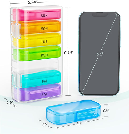 ZIKEE 7 Packs Extra Large Pill Organizer, Portable 7 Day Pill Box for Pocket, Weekly Pill Case with Dual-Protection