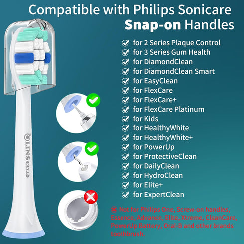 Replacement Heads for Philips Sonicare Toothbrush - 10 Pack Compatible with Snap-on Handles