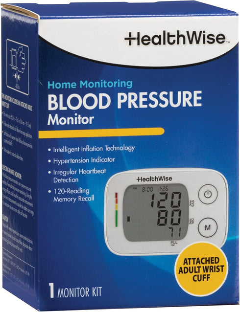 HealthWise Blood Pressure Monitor | Adult Wrist Cuff | Intelligent Inflation Technology | 2-Person Memory | Irregular Heartbeat Detection | Hypertension Indicator | 3-Year Warranty