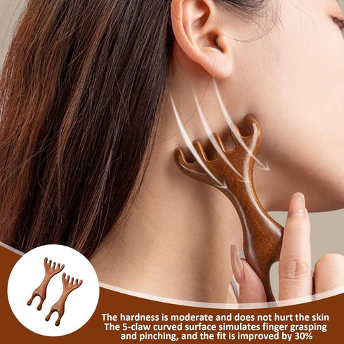 hinbkenla 2 Pcs Jaw Massager,Sandalwood Massage Claws,Five Touch Therapy Comb,Wooden Comb,Taichi Tools,Manual Head