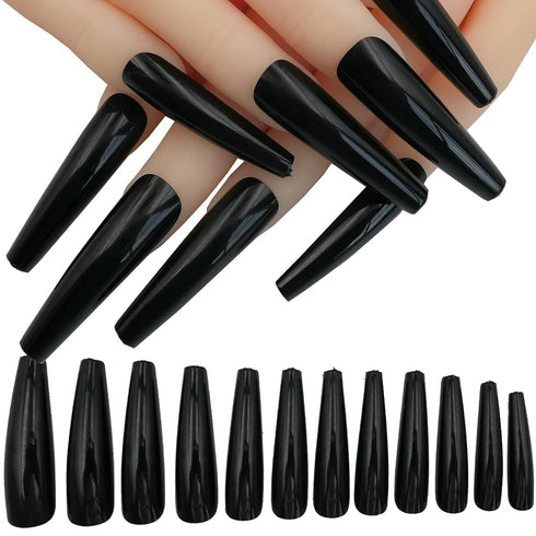 LuckForever 120pc Colored Extra Long Coffin Press on Nails, XL Ballerina False Fake Nails, Full Cover Artificial Nail