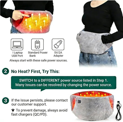 VAIKAXY 3-in-1 3-Temp Heating Waist Belt: Heating Pad for Back Comfort & Warmth + Portable Hand Warmer, USB Powered