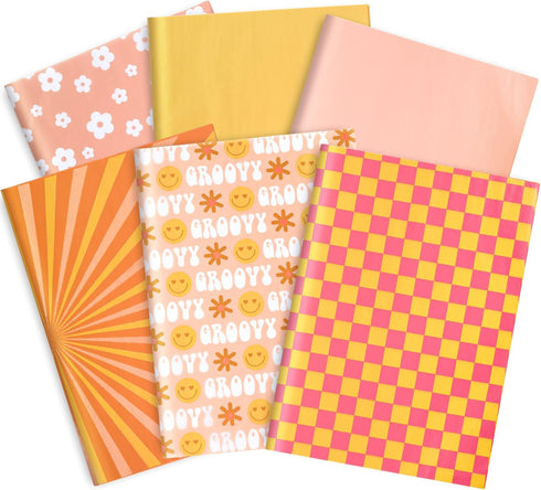 Whaline Boho Tissue Paper, Funny Face Wrapping Paper, Retro Boho Art Paper for Home DIY Gift Bags Party Decor