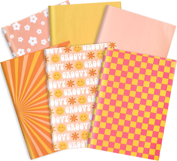 Whaline Boho Tissue Paper, Funny Face Wrapping Paper, Retro Boho Art Paper for Home DIY Gift Bags Party Decor