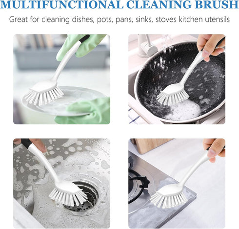 SetSail Dish Brush with Handle, 2 Pack Stiff Bristles Scrubber for Cleaning Dishes, Pots, Pans