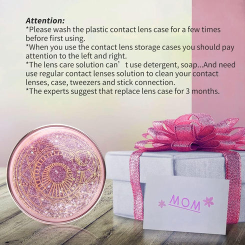 Contact Lens Case, Cute Bling Stars Holder Travel Kit with Remover Tool and Mirror (Pink)